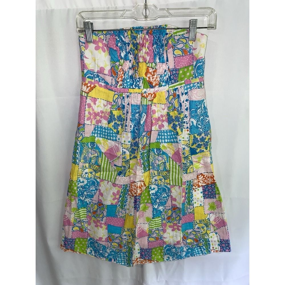 Women Lilly Pulitzer Patchwork Strapless Summer Dress Size 2 - Picture 1 of 3